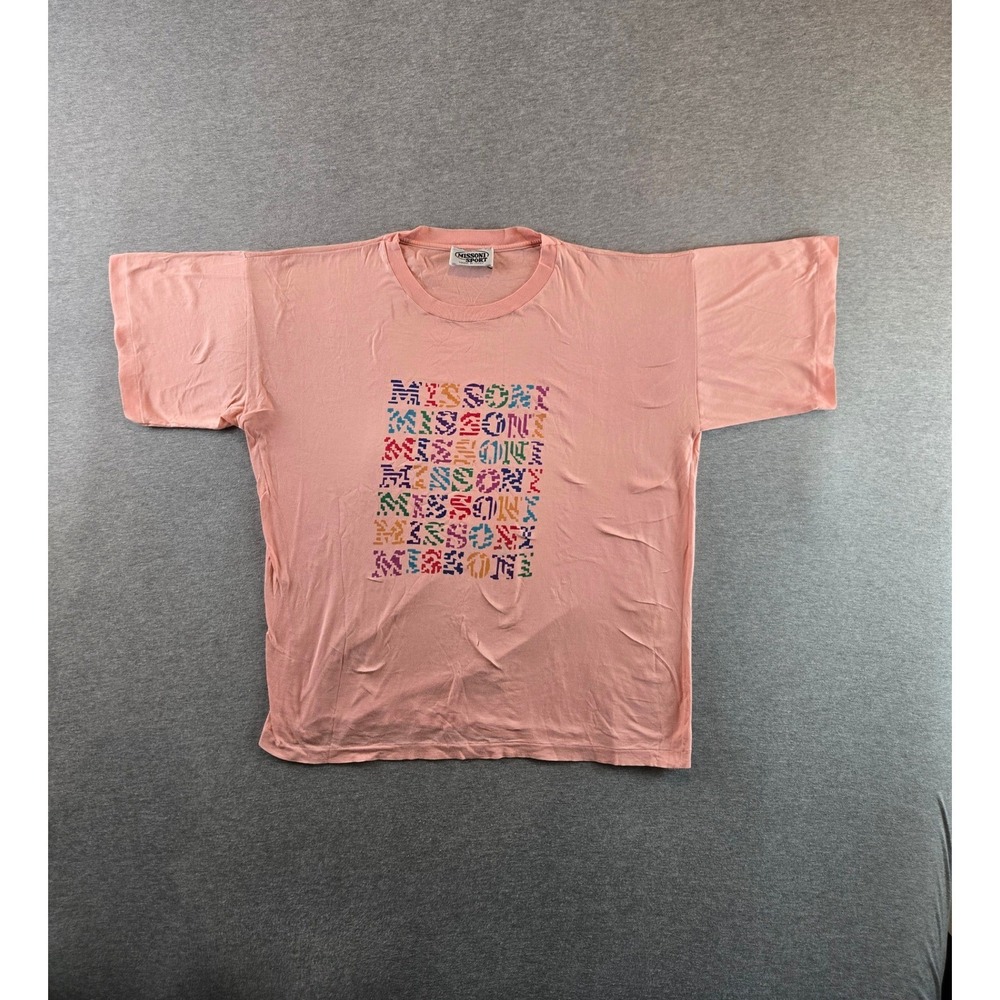 Missoni Sport T Shirt Mens Large Pink Vintage 80s Single Stitch Logo Italy Boxy
